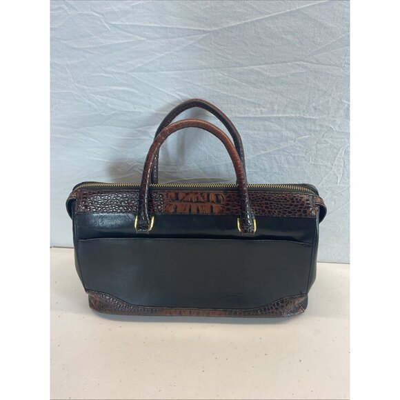 Brahmin Crandall Tuscan Leather Satchel Black Brown Croc - Picture 4 of 15
